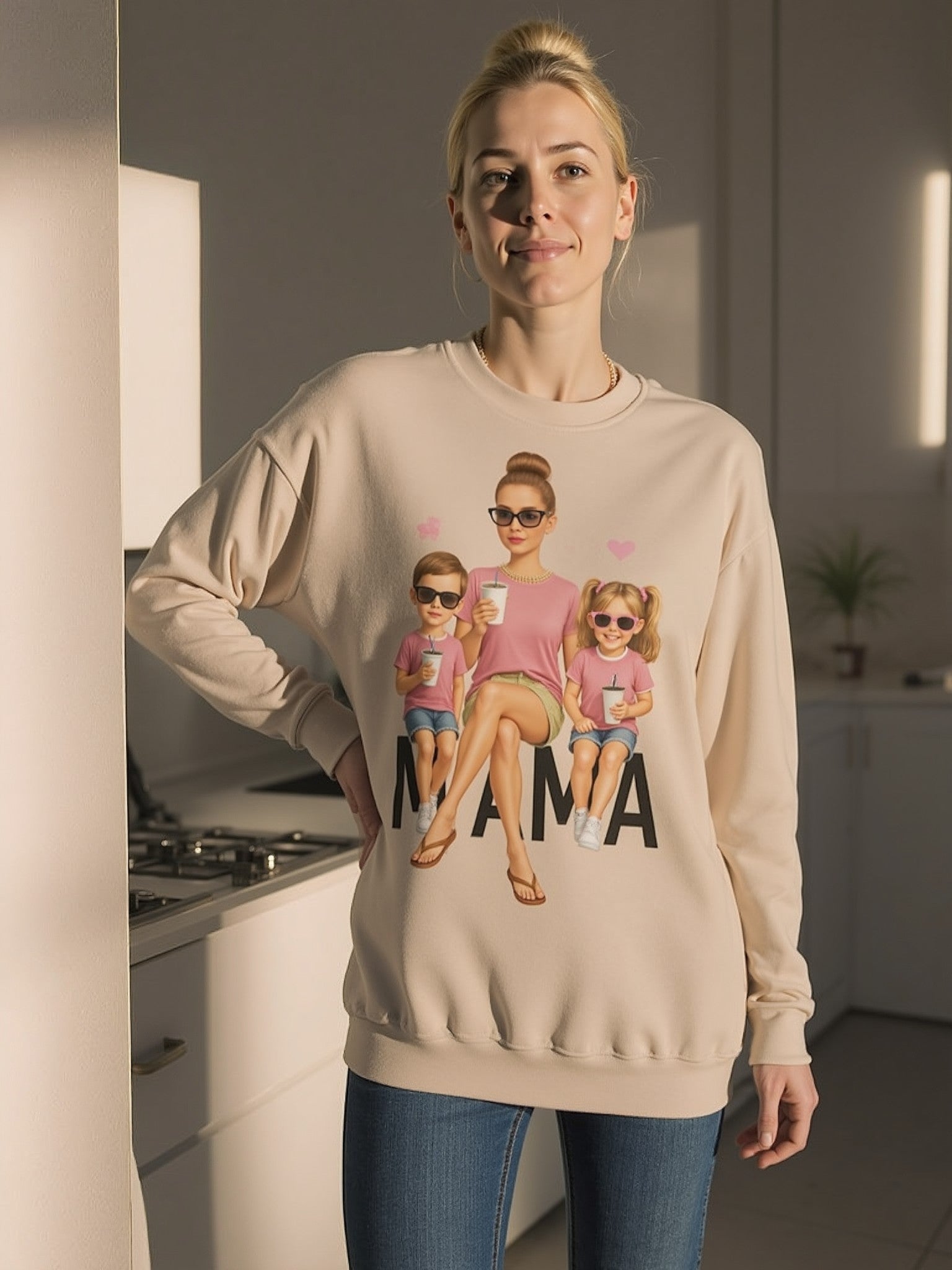 💗 Bluza 'Dzień Mamy', Piaskowa, Typ Crewneck
