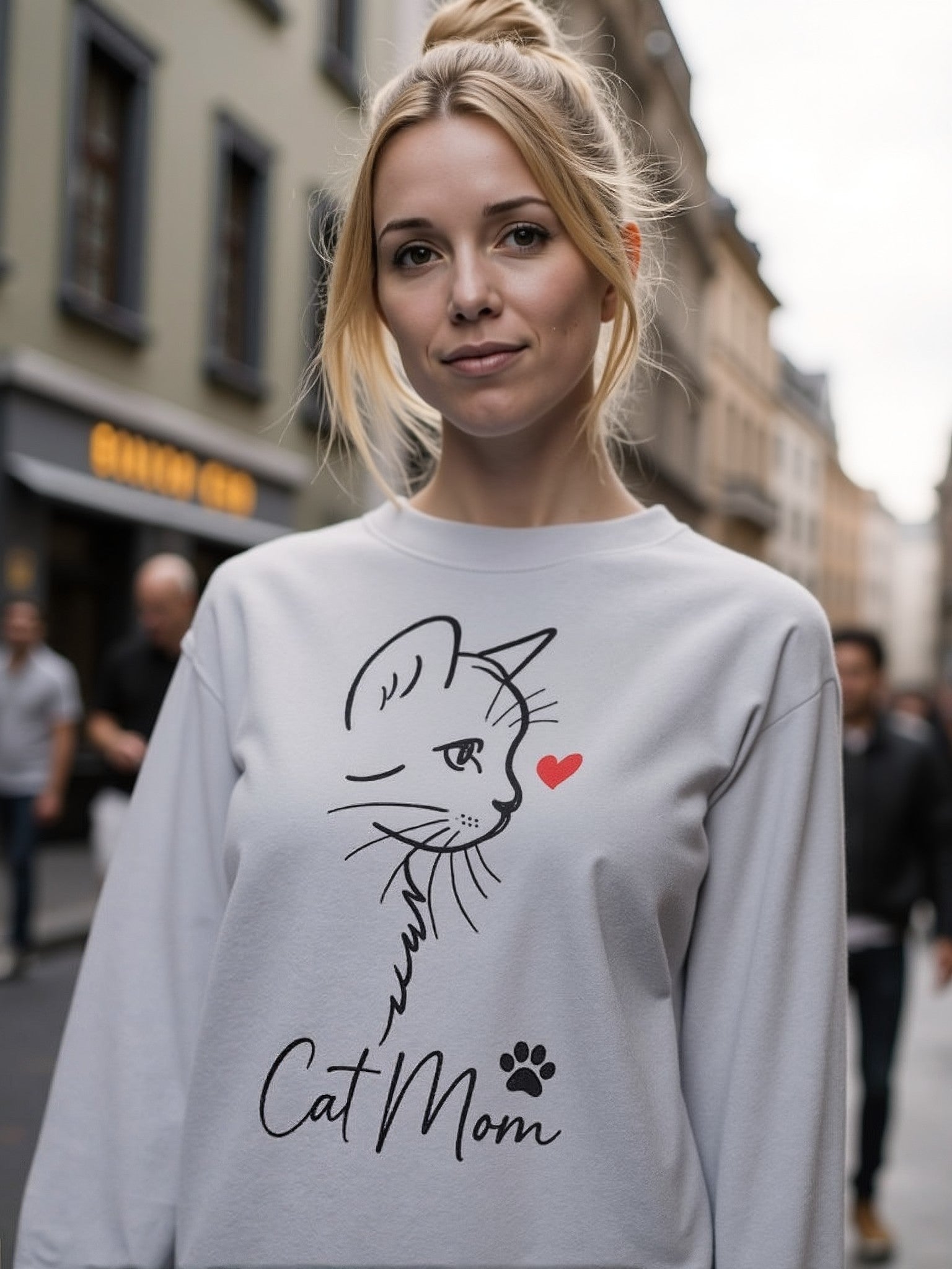 💗 Bluza 'Cat Mom', Szara Typ Crewneck
