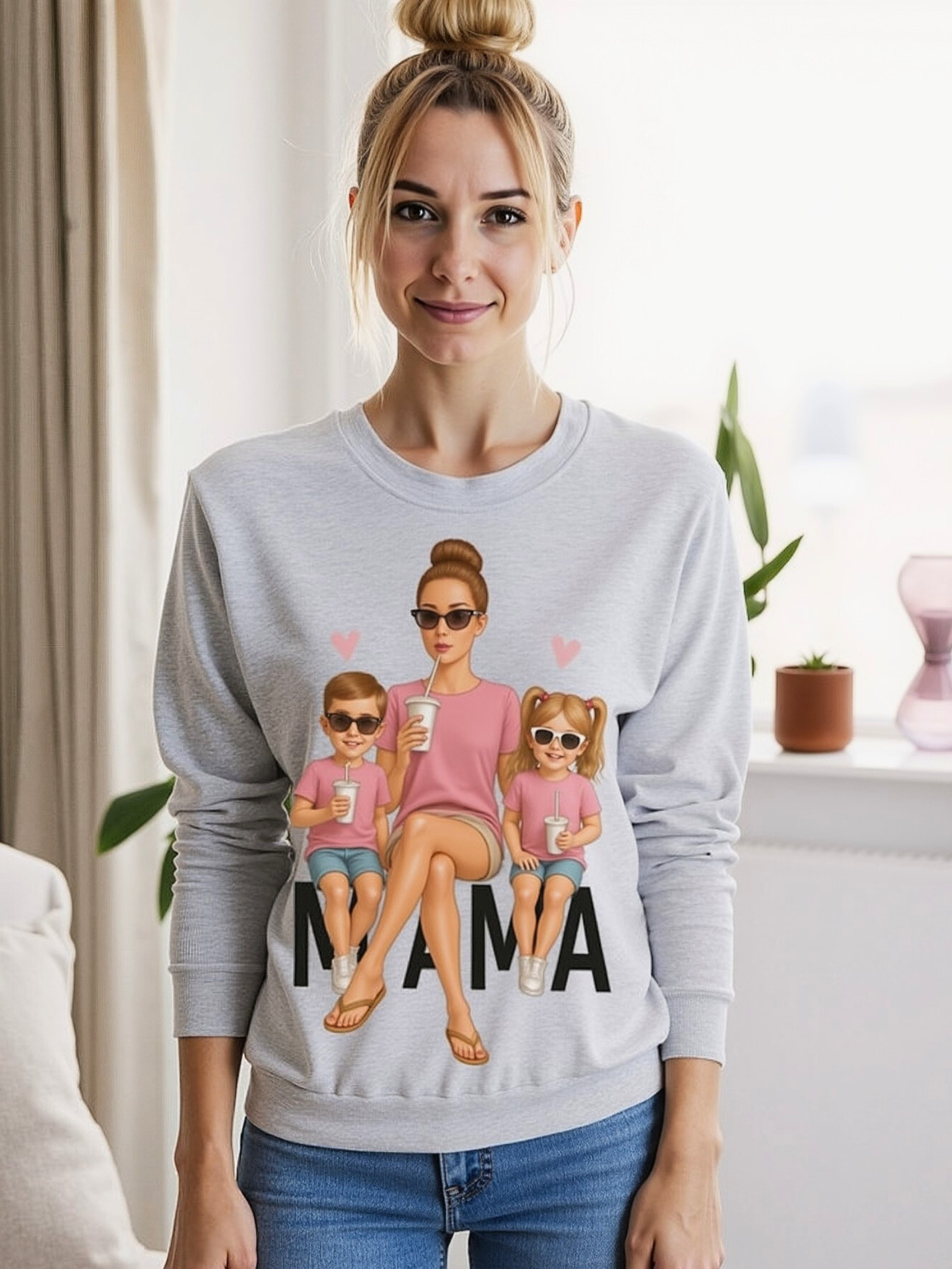 💗 Bluza 'Dzień Mamy',  Szara Typ Crewneck