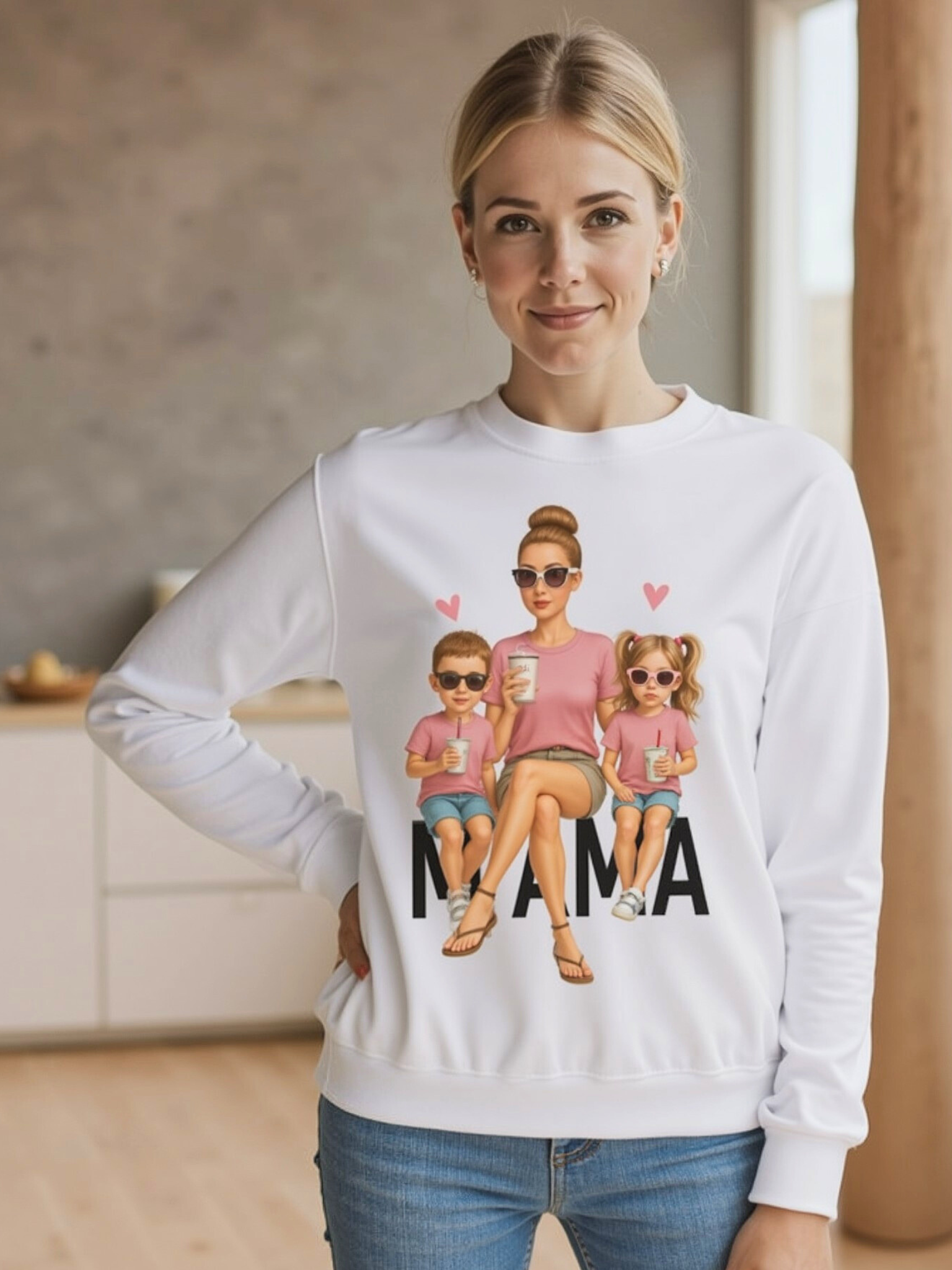 💗 Bluza 'Dzień Mamy',  Biała Typ Crewneck