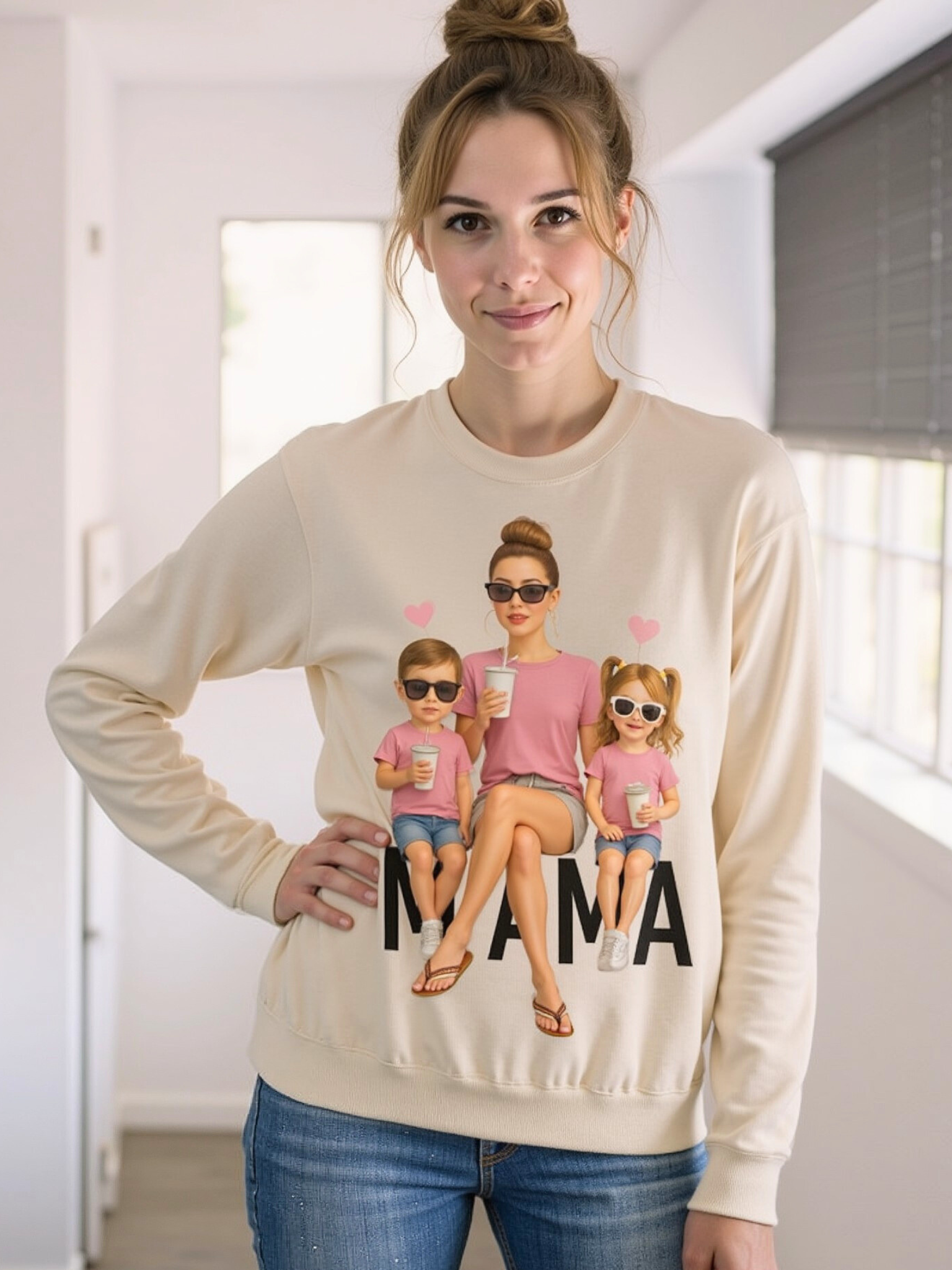 💗 Bluza 'Dzień Mamy',  Piaskowa, Typ Crewneck