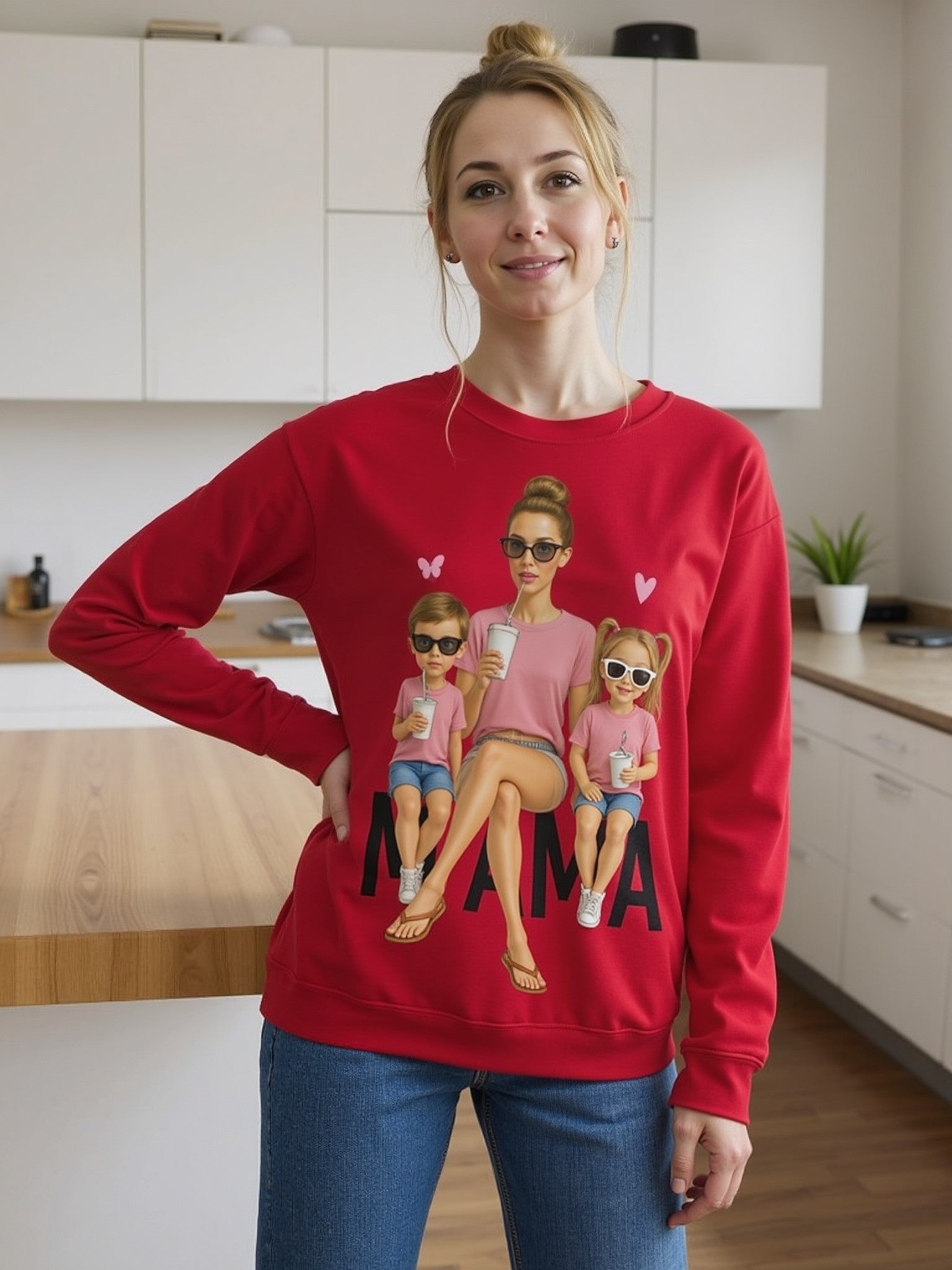 💗 Bluza 'Dzień Mamy',  Czerwona, Typ Crewneck