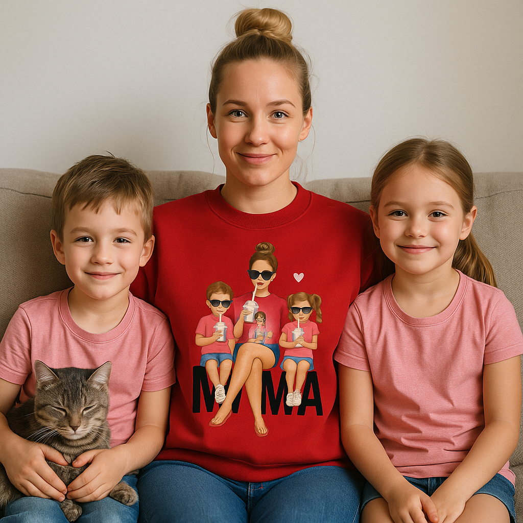 💗 Bluza 'Dzień Mamy',  Czerwona, Typ Crewneck