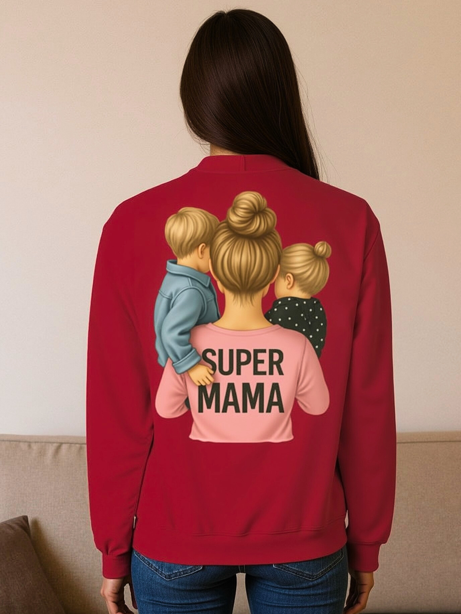 💗 Bluza 'Dzień Mamy',  Czerwona Typ Crewneck