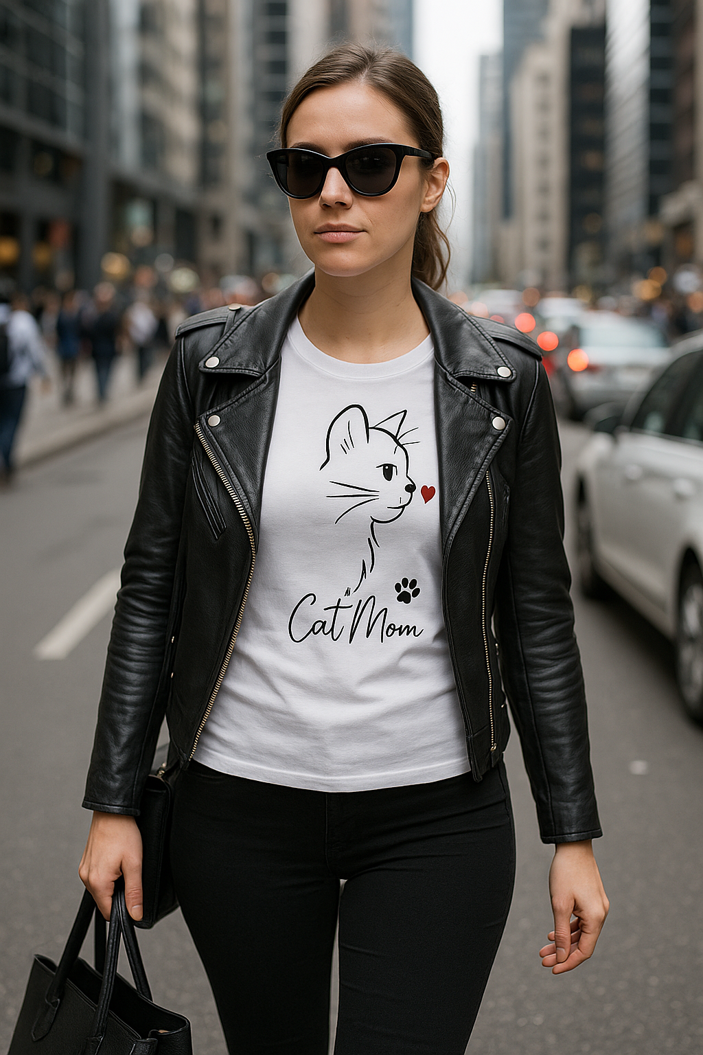 💗 Koszulka 'Cat Mom', dopasowany krój