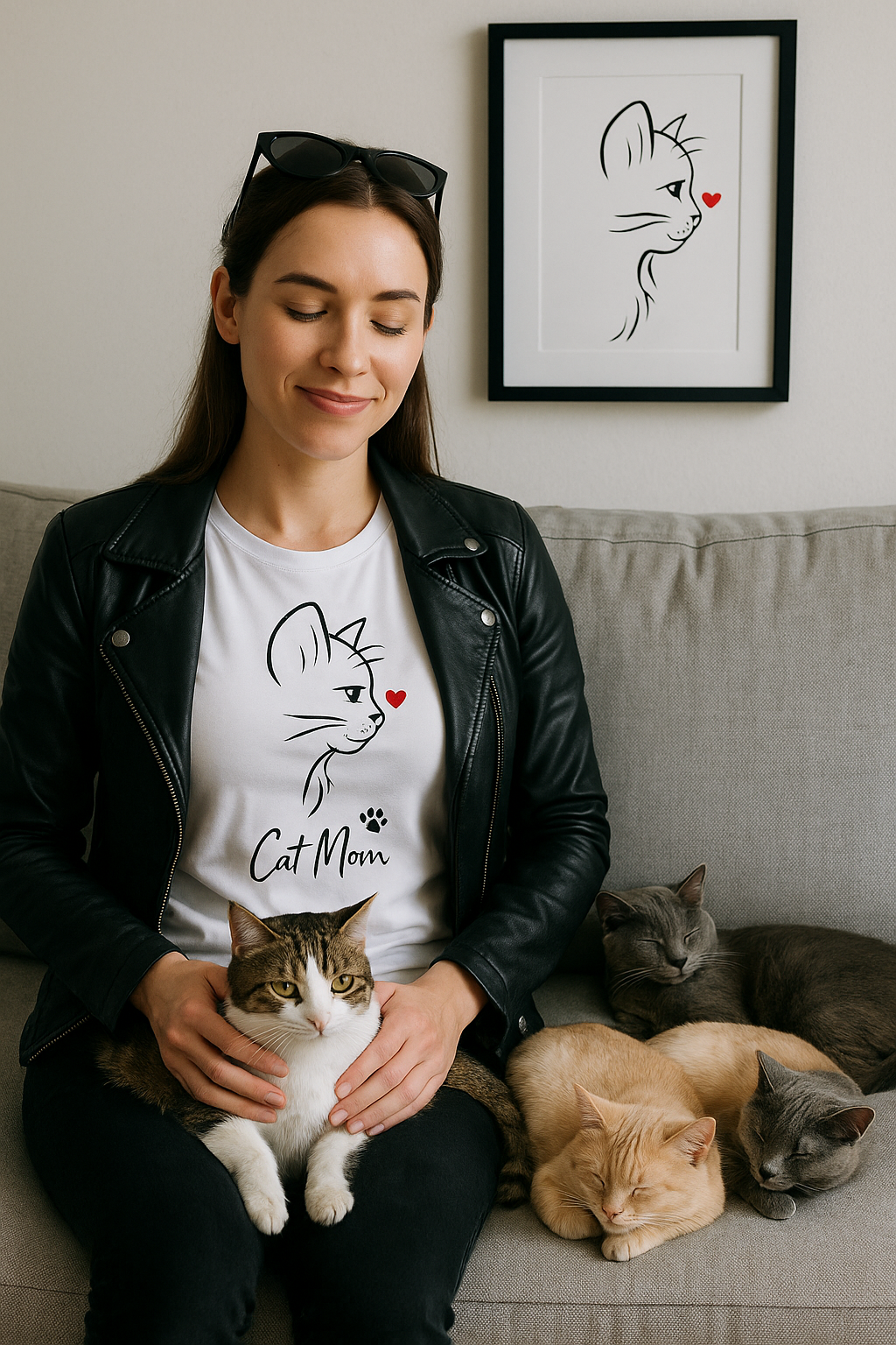 💗 Koszulka 'Cat Mom', dopasowany krój