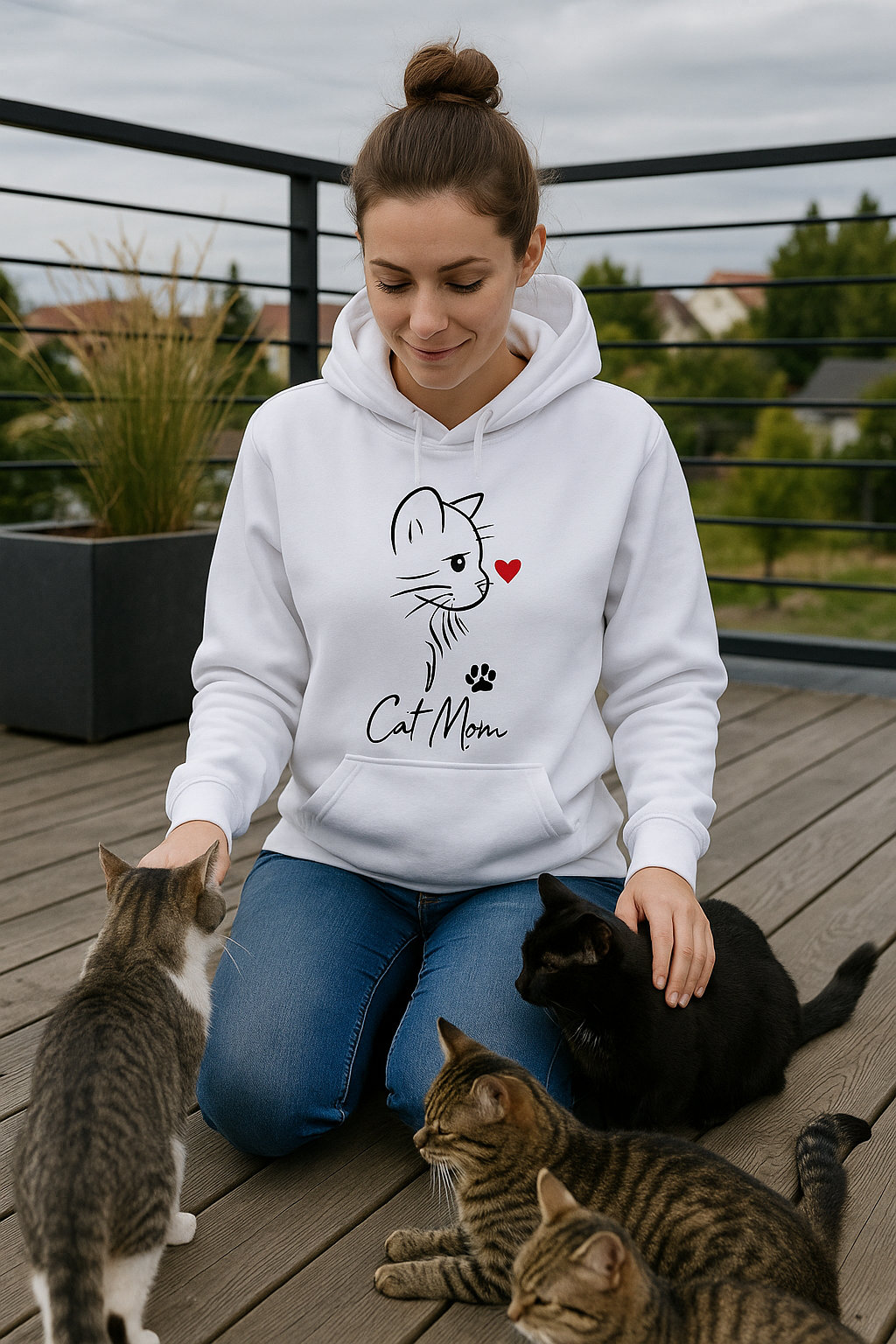 💗 Bluza 'Cat Mom',  Biała z kapturem