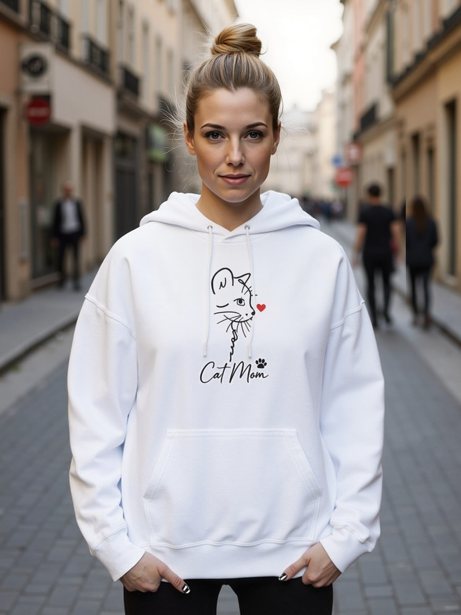 💗 Bluza 'Cat Mom',  Biała z kapturem