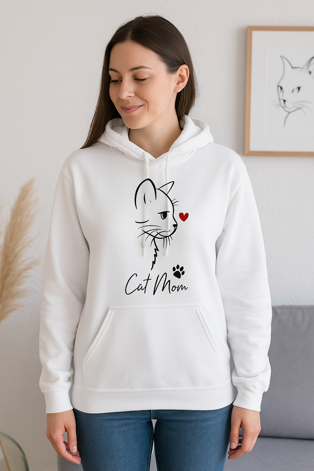 💗 Bluza 'Cat Mom',  Biała z kapturem