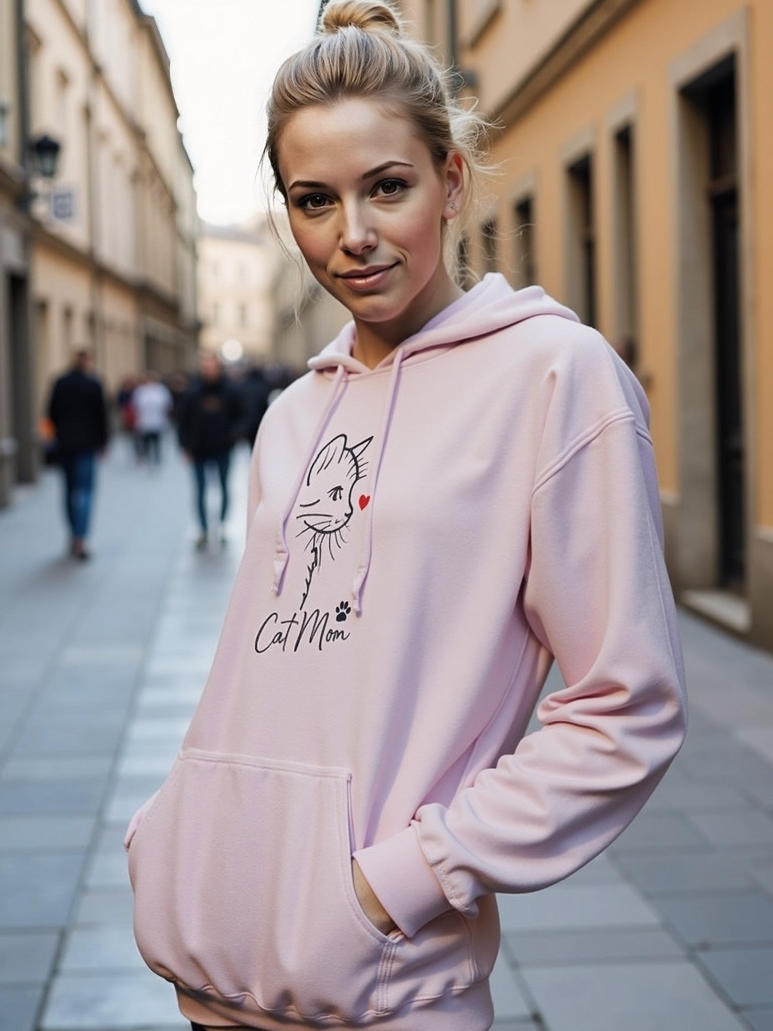 💗 Bluza 'Cat Mom',  Różowa z kapturem