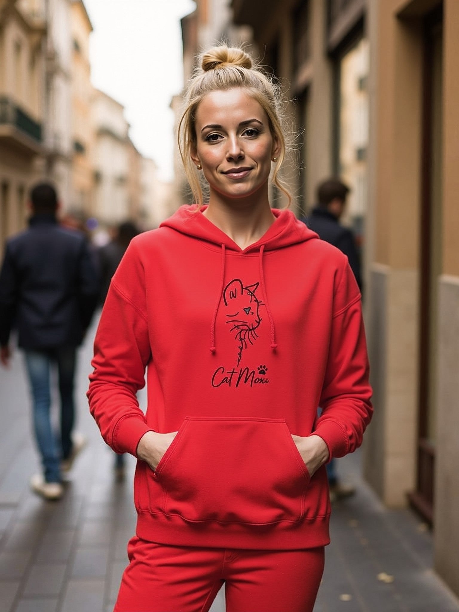 💗 Bluza 'Cat Mom',  Czerwona z kapturem