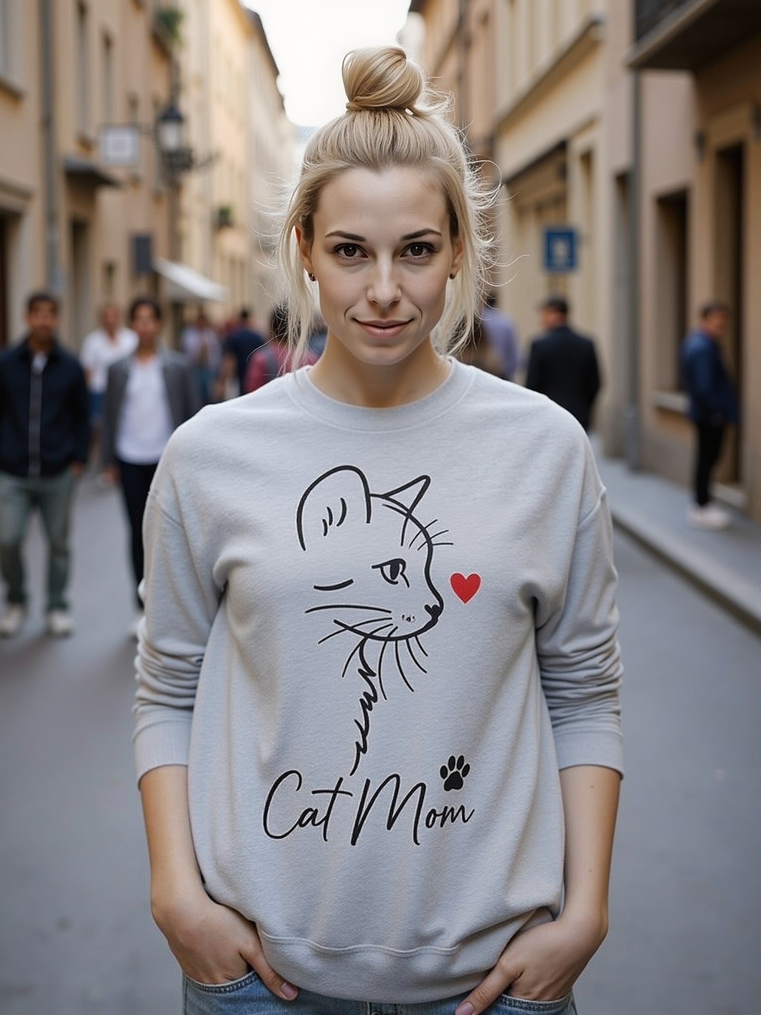 💗 Bluza 'Cat Mom',  Szara Typ Crewneck