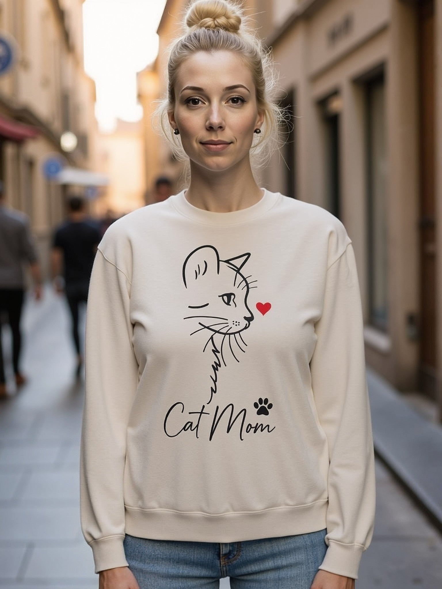 💗 Bluza 'Cat Mom',  Piaskowa Typ Crewneck