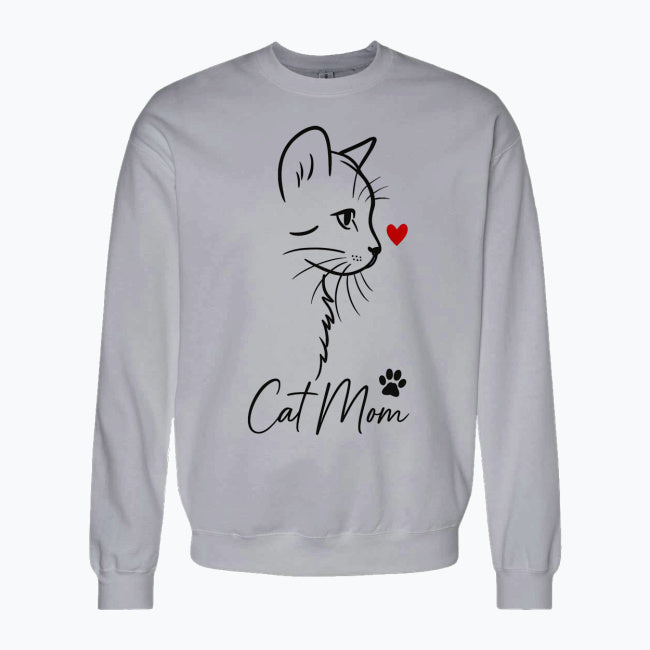 💗 Bluza 'Cat Mom',  Szara Typ Crewneck