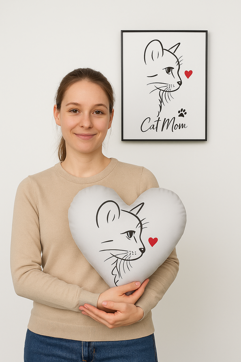 💗 Welurowa Poduszka w kształcie serca 'Cat Mom'